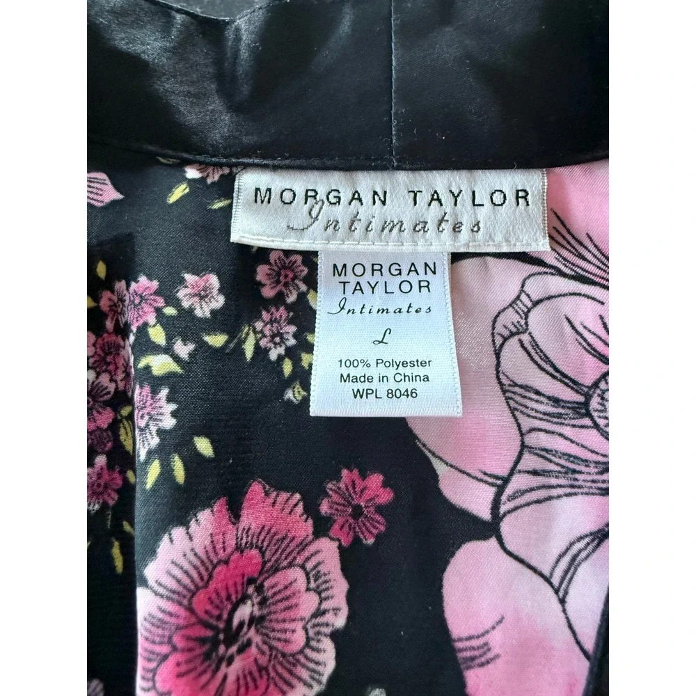 Morgan Taylor Large Silky Satin Black Floral Pajama Set PJ'S Fairy Garden Whimsy